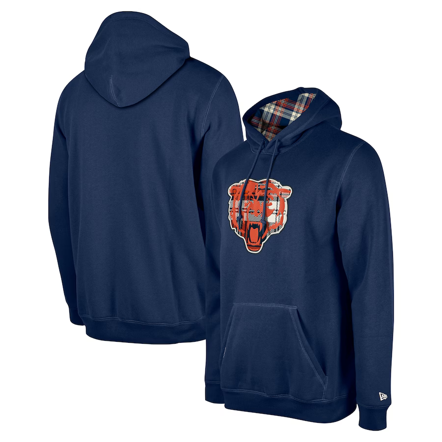 Men s New Era Navy Chicago Bears 3rd Down Plaid Pullover Hoodie Size 3XL Blue