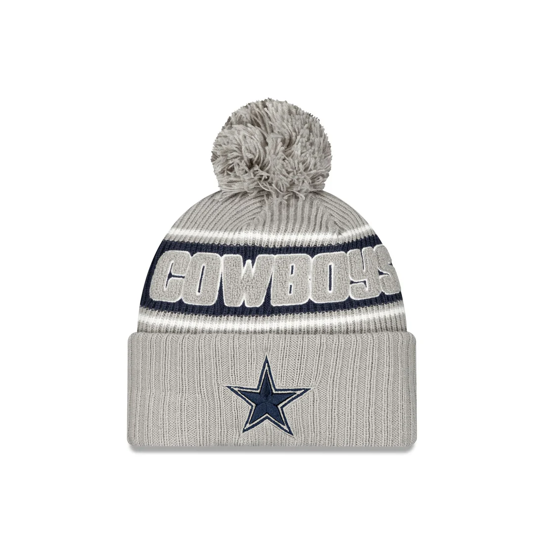 Dallas Cowboys 2024 NFL Sideline Cuffed Knit Beanie with Pom Graphite