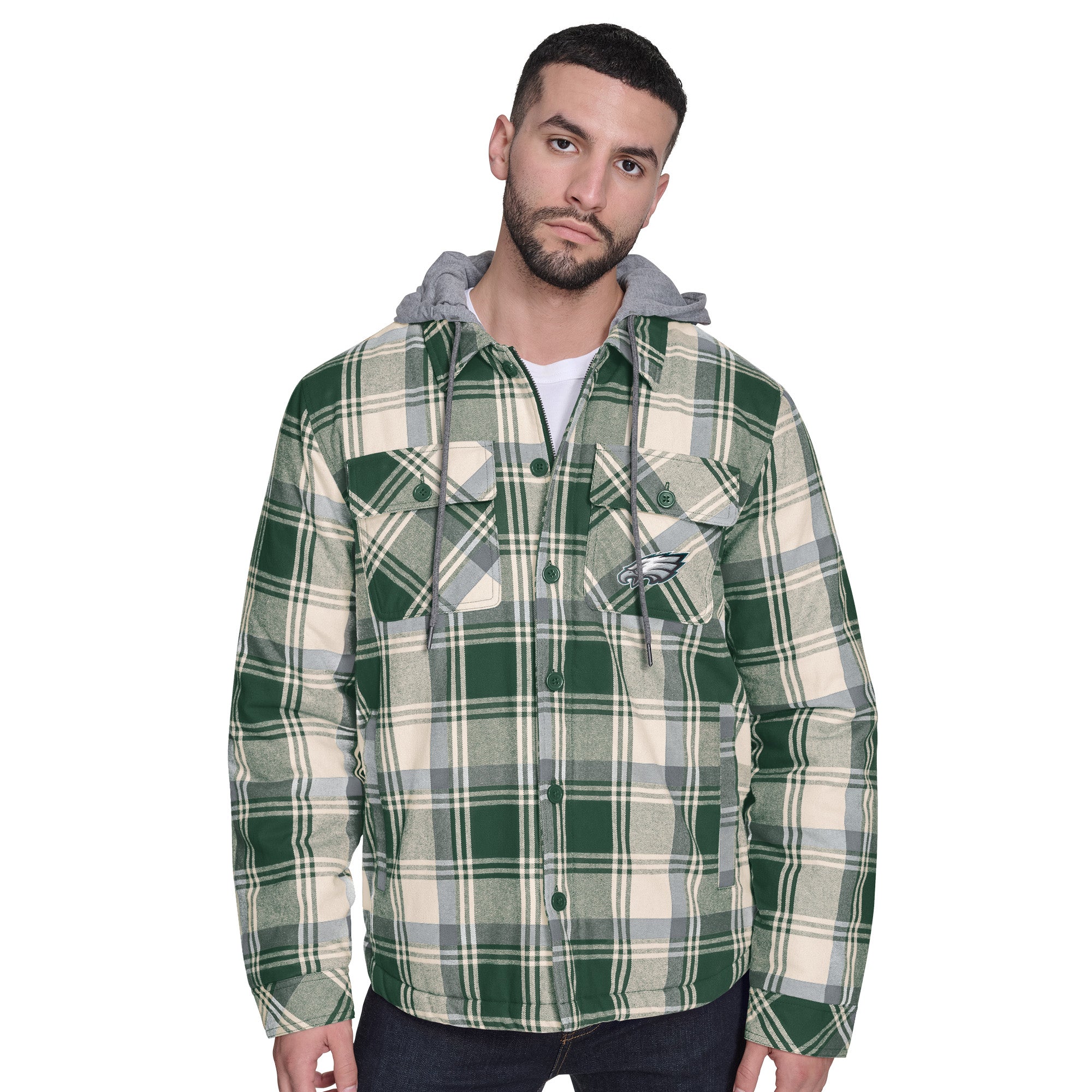 PHILADELPHIA EAGLES MEN S FULLBACK PLAID HOODED JACKET JR S SPORTS