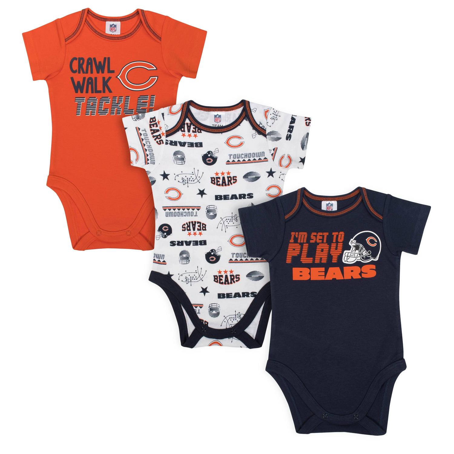 NFL Infant Boys’ 3-Pack Short-Sleeve Bodysuits - Chicago Bears