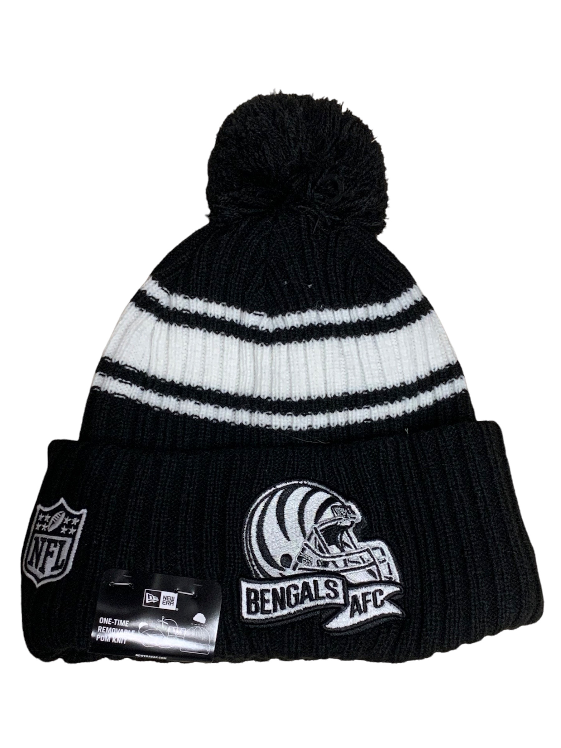 CINCINNATI BENGALS 2022 SIDELINE SPORT CUFFED POM KNIT -BLACK/WHITE – JR'S  SPORTS