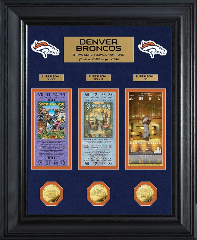 DENVER BRONCOS SUPER BOWL CHAMPIONS DELUXE GOLD COIN TICKET COLLECTION –  JR'S SPORTS