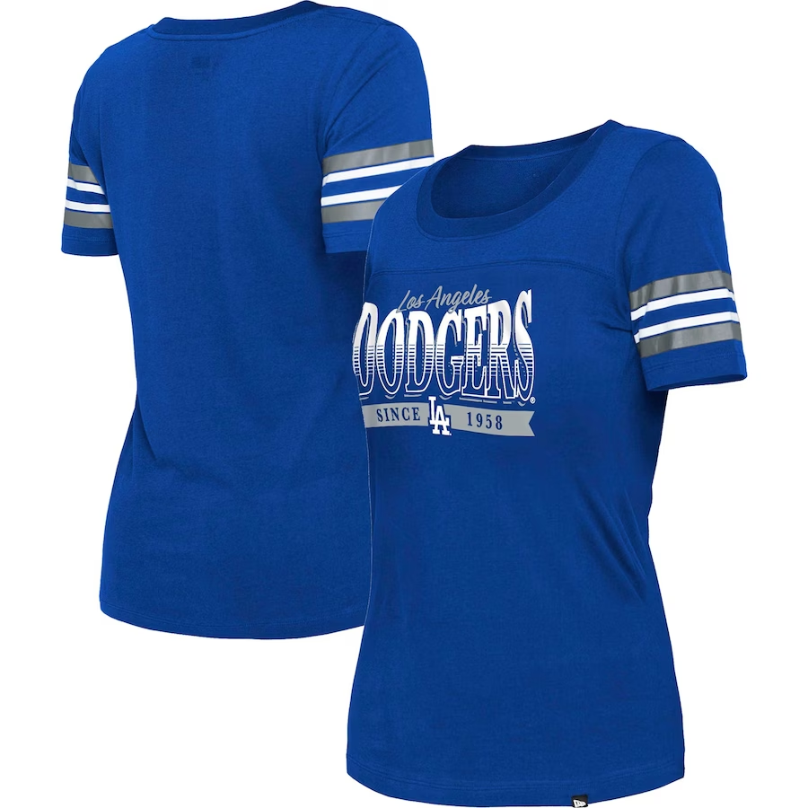 LOS ANGELES DODGERS WOMEN'S STRIPE NECK T-SHIRT – JR'S SPORTS