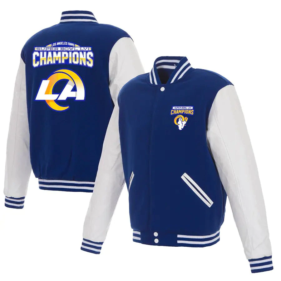 Los Angeles Rams Men's Super Bowl LVI Champs Blue Reversible Wool and Leather FULL-SNAP Jacket 22 Blu / L