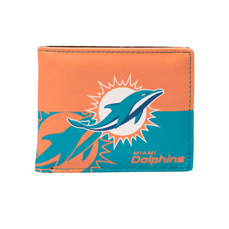 Miami Dolphins Wallet Black LEATHER BillFold Bifold Football Nfl License