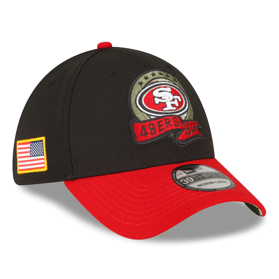 New Era Black/Scarlet San Francisco 49ers 2022 Salute to Service 39THIRTY Flex Hat