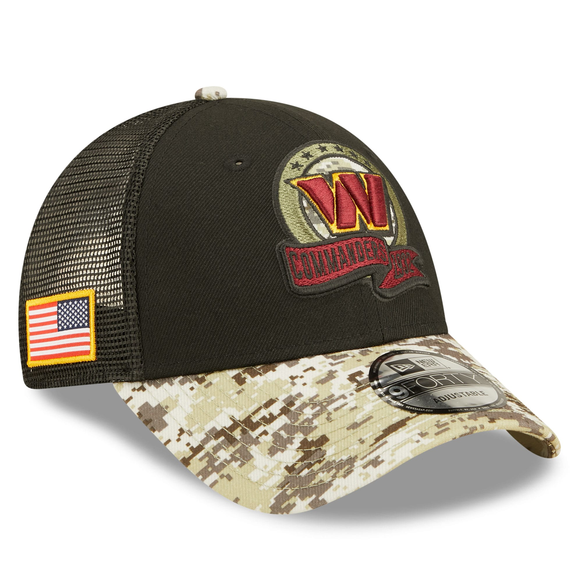 Men's New Era Black/Camo Washington Commanders 2022 Salute to Service 9FORTY Snapback Trucker Hat