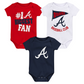 ATLANTA BRAVES NEWBORN 3-PIECE FAN PENNANT CREEPER SET