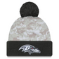 BALTIMORE RAVENS 2024 NFL SALUTE TO SERVICE CUFFED KNIT BEANIE WITH POM - ARTIC WHITE/GRAPHITE