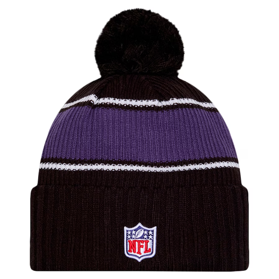 BALTIMORE RAVENS 2024 NFL SIDELINE CUFFED KNIT BEANIE WITH POM - BLACK