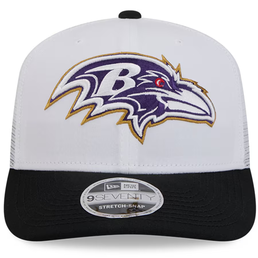 BALTIMORE RAVENS 2024 NFL TRAINING CAMP 9SEVENTY STRETCH SNAP TRUCKER HAT - WHITE