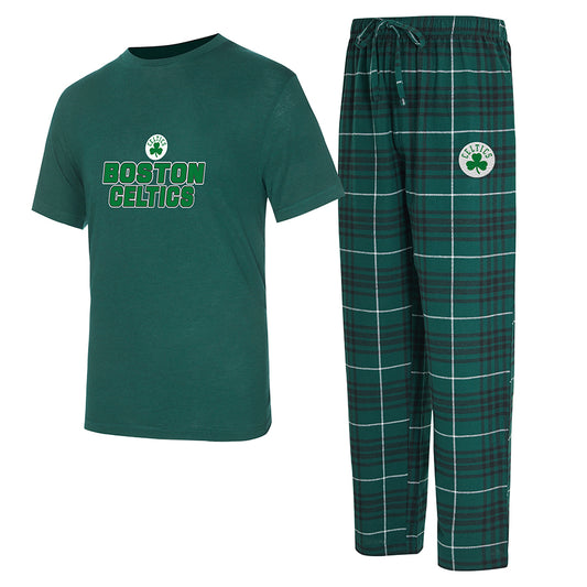 BOSTON CELTICS MEN'S VECTOR T-SHIRT & FLANNEL PANT SLEEPWEAR SET - GREEN/BLACK