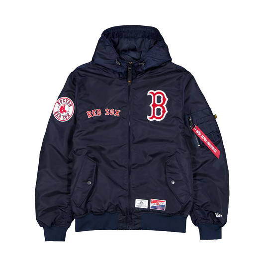 BOSTON RED SOX MEN'S NEWERA X ALPHA INDUSTRIES L-2B HOODED BOMBER JACKET - NAVY