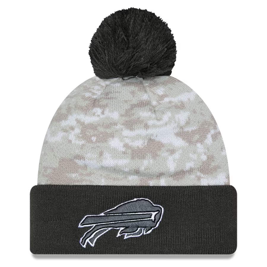 BUFFALO BILLS 2024 NFL SALUTE TO SERVICE CUFFED KNIT BEANIE WITH POM - ARTIC WHITE/GRAPHITE