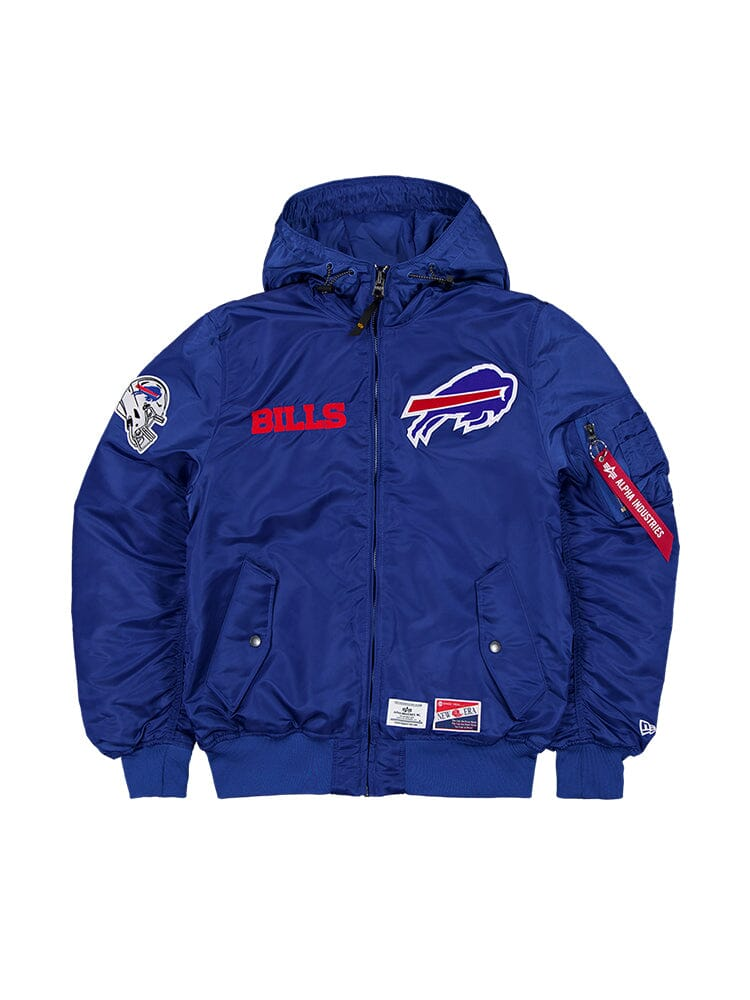 BUFFALO BILLS MEN'S NEWERA X ALPHA INDUSTRIES L-2B HOODED BOMBER JACKET - BLUE