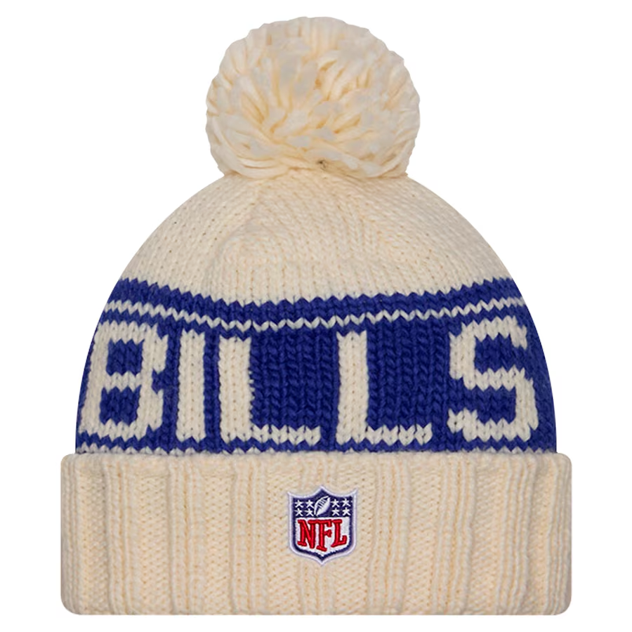 BUFFALO BILLS WOMEN'S 2024 NFL SIDELINE CUFFED KNIT BEANIE WITH POM - CREAM