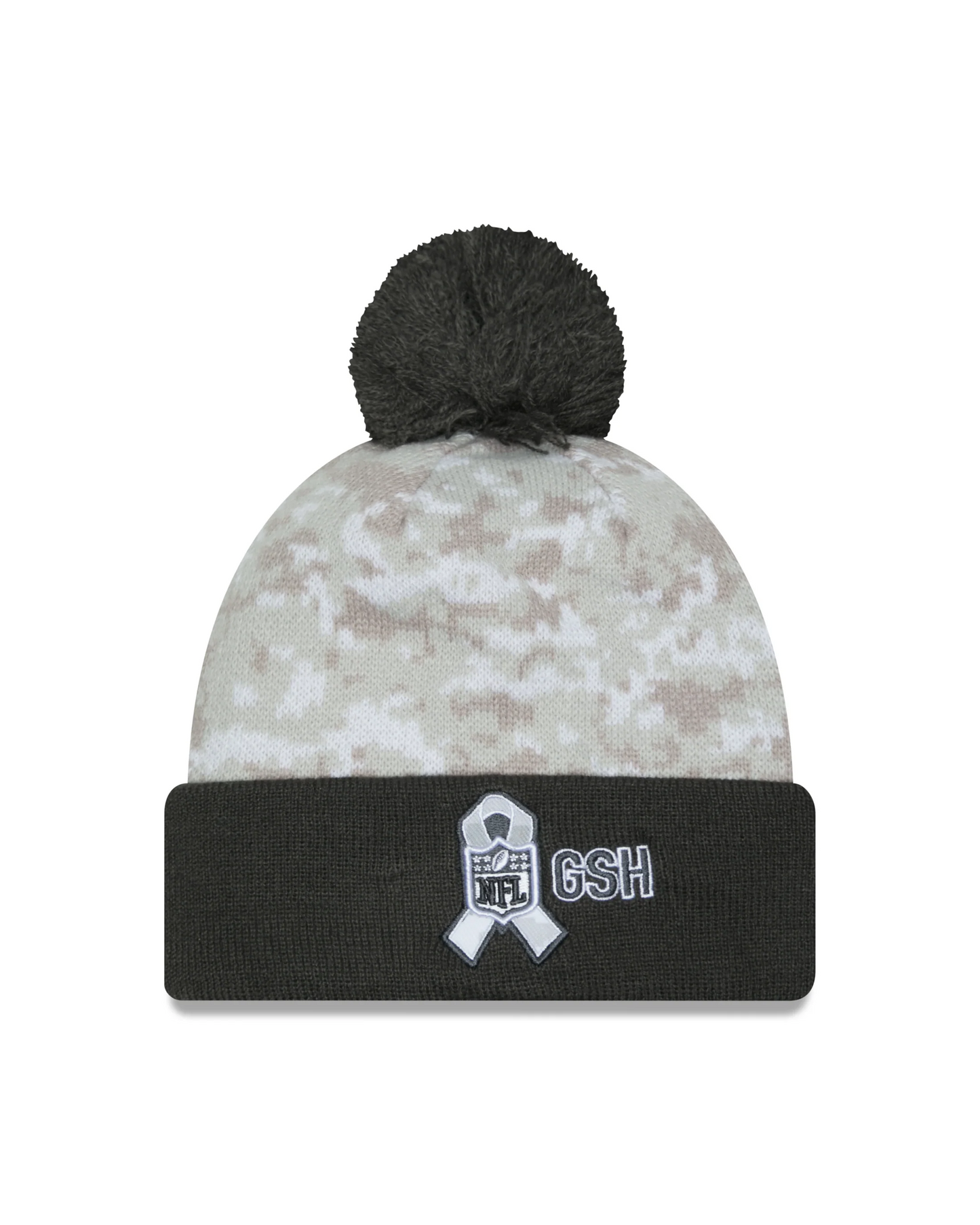 CHICAGO BEARS 2024 NFL SALUTE TO SERVICE CUFFED KNIT BEANIE WITH POM - ARTIC WHITE/GRAPHITE