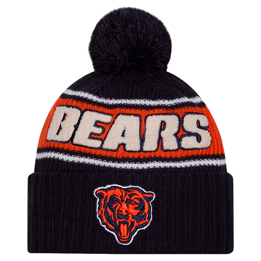 CHICAGO BEARS 2024 NFL SIDELINE CUFFED KNIT BEANIE WITH POM - NAVY