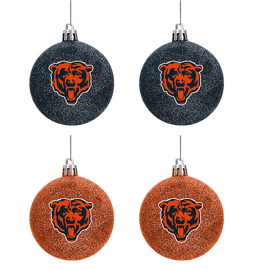 CHICAGO BEARS 4 PACK GLITTER BALL ORNAMENT SET