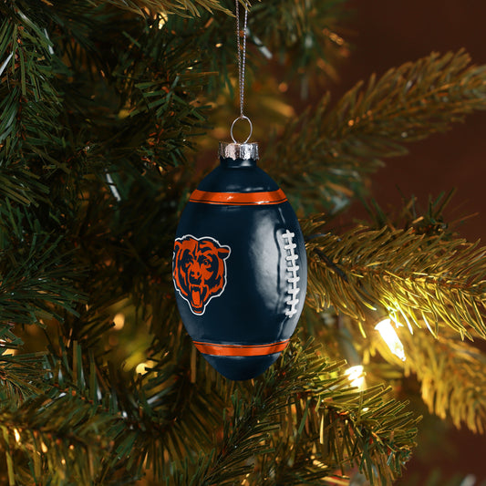 CHICAGO BEARS BLOWN GLASS FOOTBALL ORNAMENT