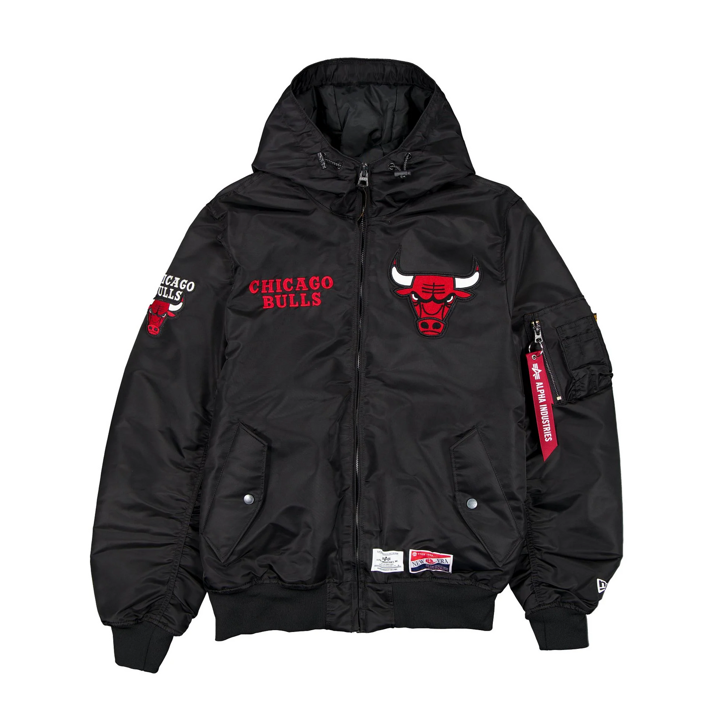 CHICAGO BULLS MEN'S NEWERA X ALPHA INDUSTRIES L-2B HOODED BOMBER JACKET - BLACK