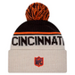 CINCINNATI BENGALS 2024 NFL HISTORIC SIDELINE CUFFED KNIT BEANIE WITH POM - STONE/BLACK