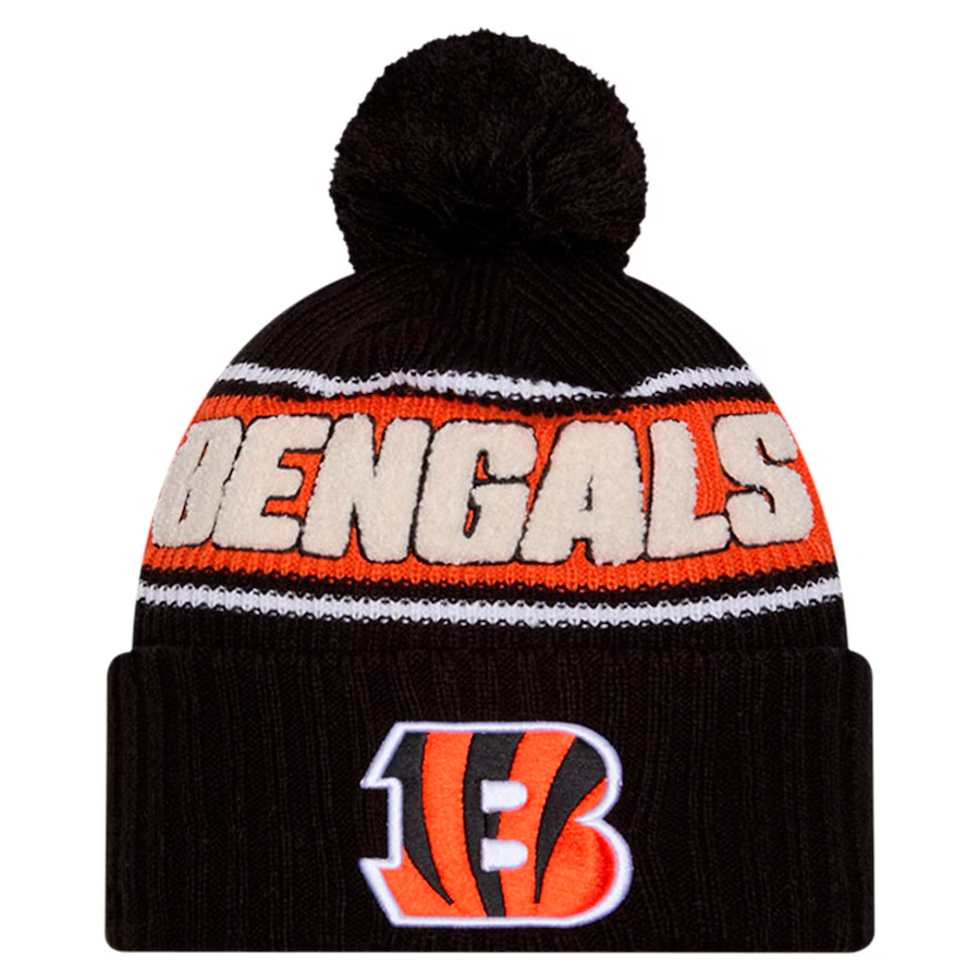 CINCINNATI BENGALS 2024 NFL SIDELINE CUFFED KNIT BEANIE WITH POM - BLACK