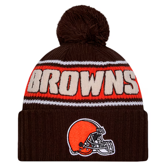 CLEVELAND BROWNS 2024 NFL SIDELINE CUFFED KNIT BEANIE WITH POM - BROWN