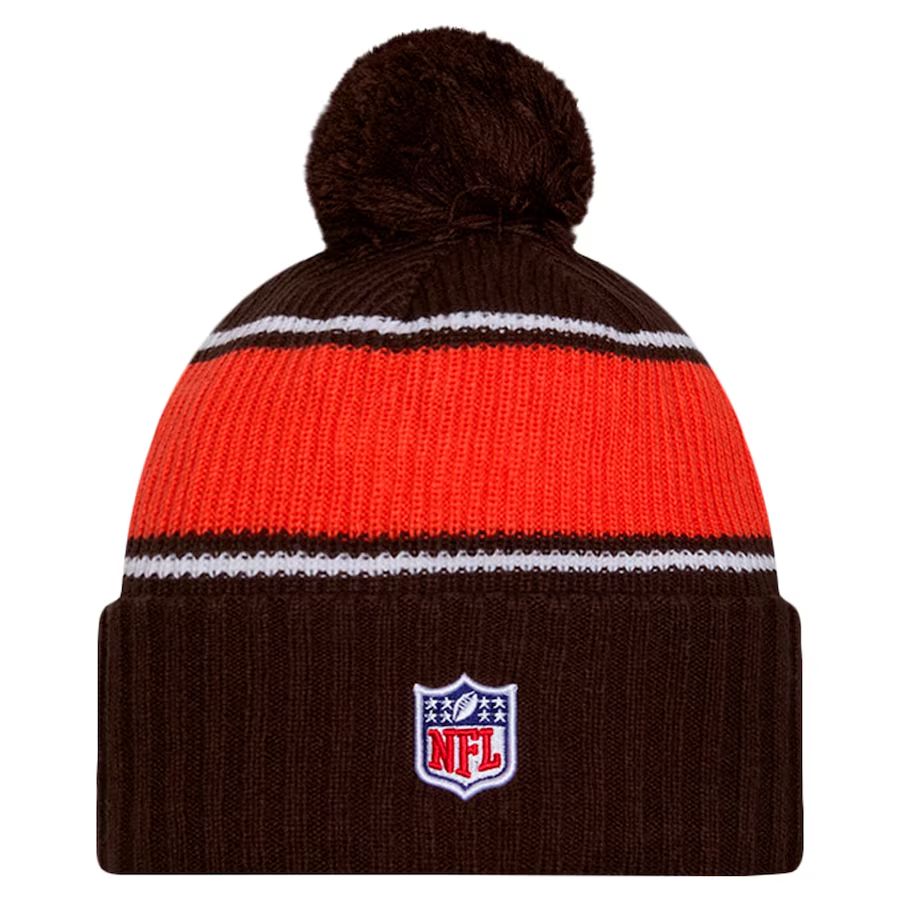 CLEVELAND BROWNS 2024 NFL SIDELINE CUFFED KNIT BEANIE WITH POM - BROWN