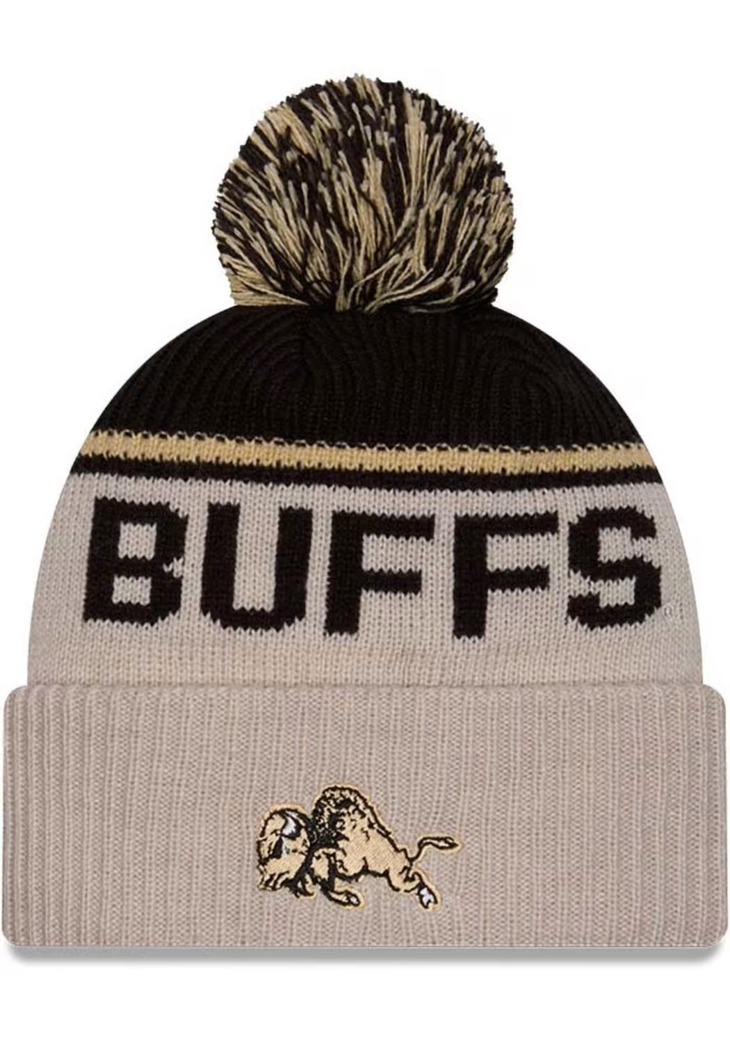 COLORADO BUFFALOES HISTORIC CUFFED KNIT WITH POM - STONE/BLACK