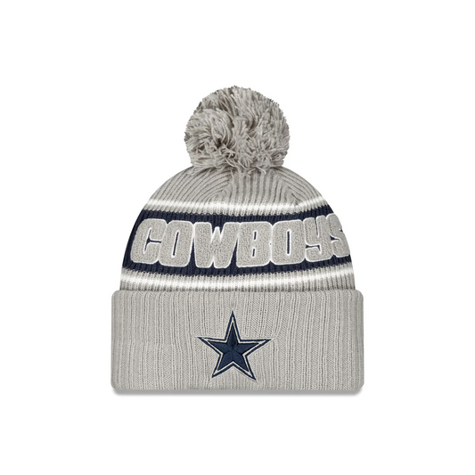 DALLAS COWBOYS 2024 NFL SIDELINE CUFFED KNIT BEANIE WITH POM - GRAPHITE