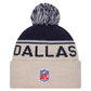 DALLAS COWBOYS 2024 NFL SIDELINE HISTORIC CUFFED KNIT WITH POM - STONE/NAVY