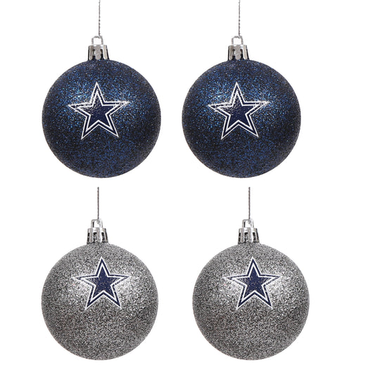 DALLAS COWBOYS 4 PACK GLITTER BALL ORNAMENT SET