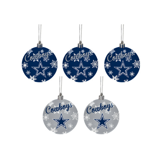 DALLAS COWBOYS 5 PACK SHATTERPROOF BALL ORNAMENT SET