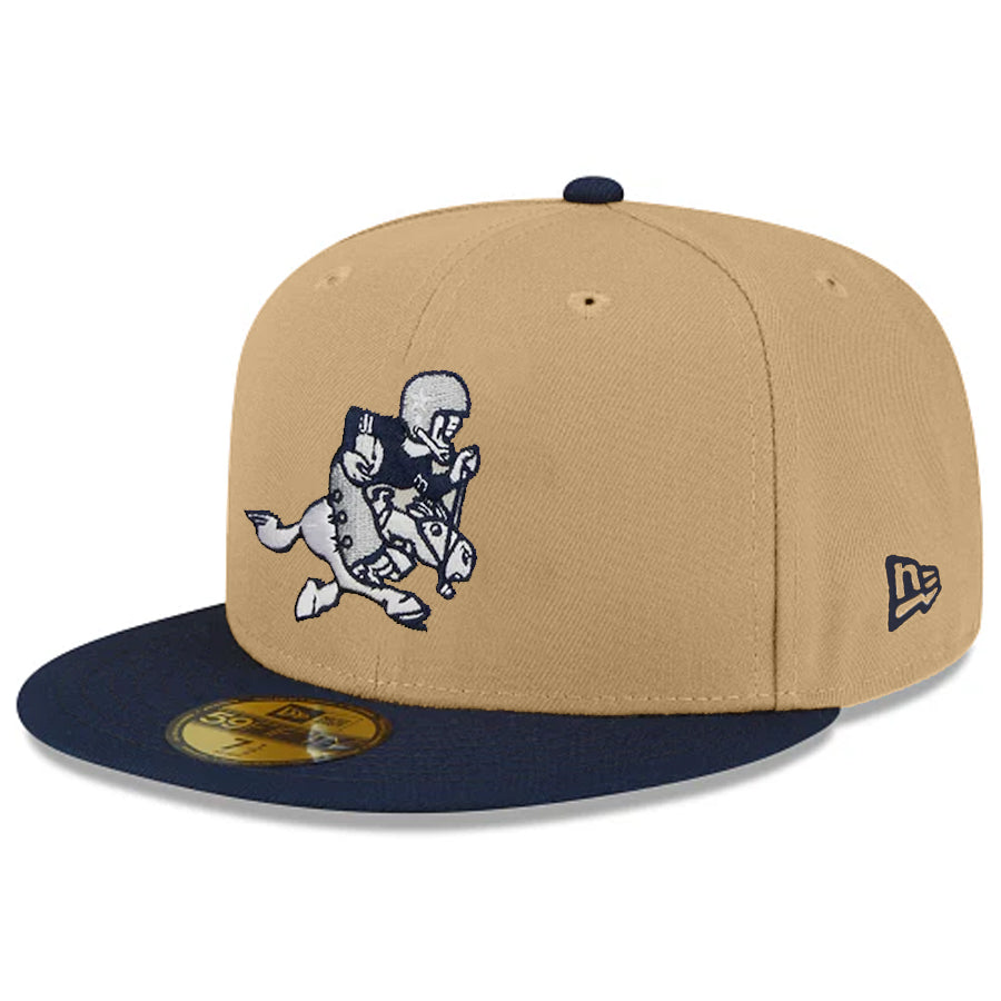 DALLAS COWBOYS EVERGREEN THROWBACK BASIC LOGO 59FIFTY FITTED HAT - LIGHT BEIGE/NAVY