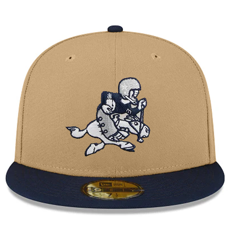 DALLAS COWBOYS EVERGREEN THROWBACK BASIC LOGO 59FIFTY FITTED HAT - LIGHT BEIGE/NAVY