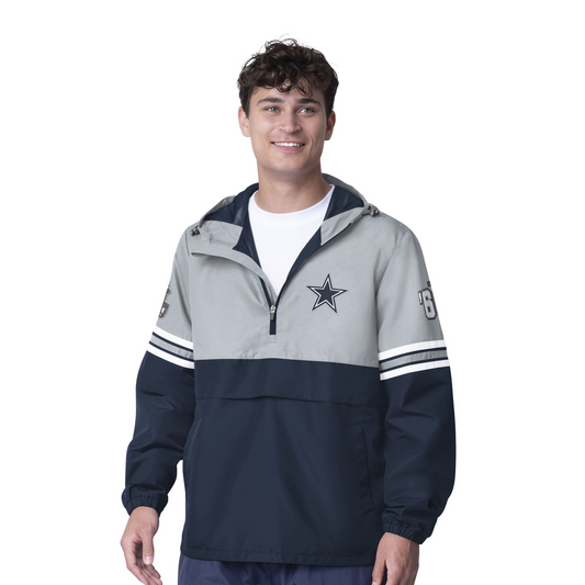 DALLAS COWBOYS MEN'S BATTER UP HALF ZIP HOODED PULLOVER JACKET