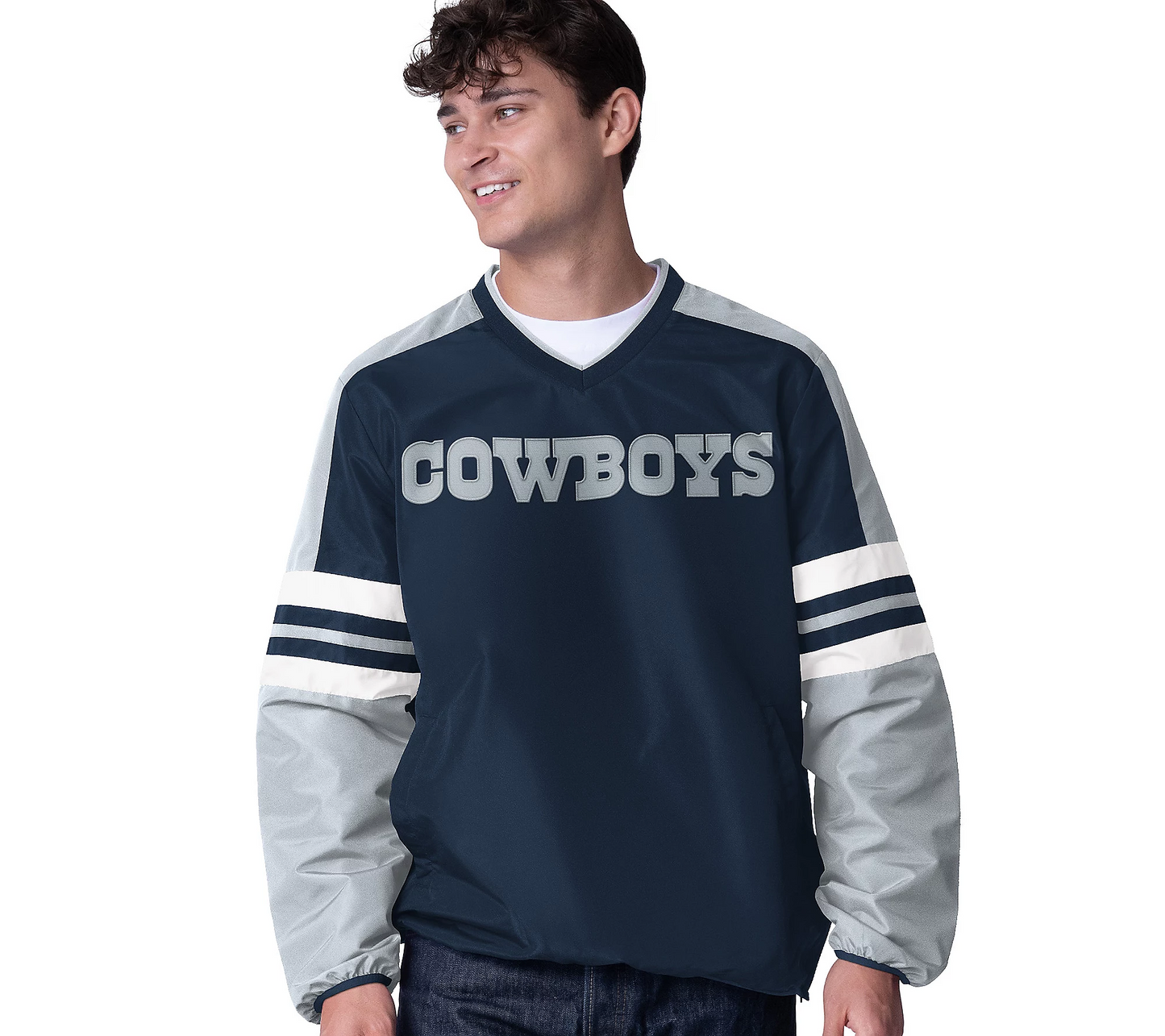 DALLAS COWBOYS MEN'S HIGH HEAT 1 PULLOVER JACKET - BLUE/GRAY