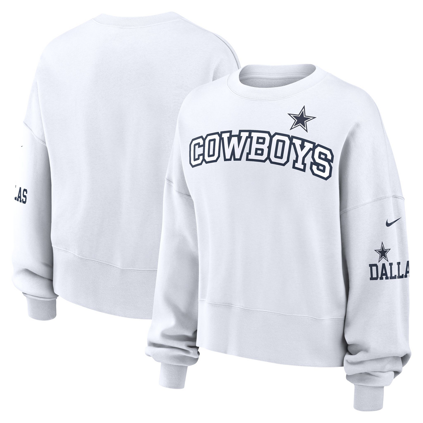 DALLAS COWBOYS WOMEN'S NIKE OVERSIZED FLEECE CREWNECK SWEATSHIRT - WHITE