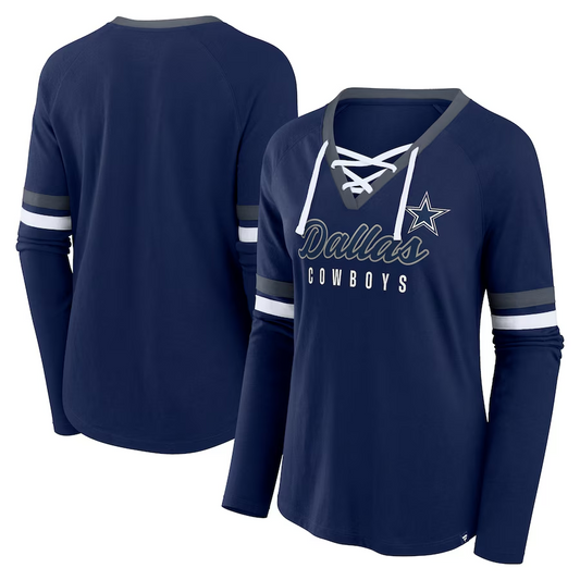 DALLAS COWBOYS WOMEN'S WON AND DONE LACE UP LONG SLEEVE SHIRT