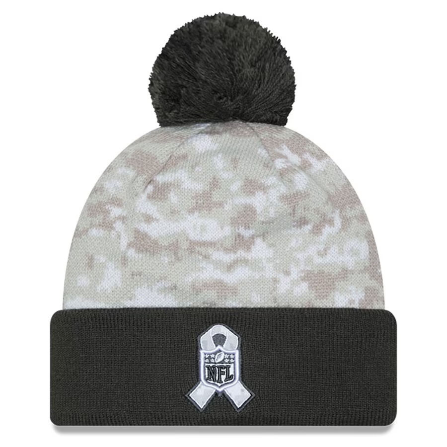 DENVER BRONCOS 2024 NFL SALUTE TO SERVICE CUFFED KNIT BEANIE WITH POM - ARTIC WHITE/GRAPHITE