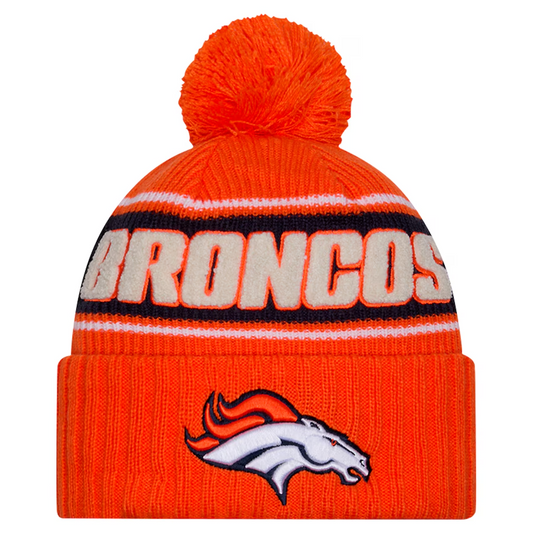 DENVER BRONCOS 2024 NFL SIDELINE CUFFED KNIT BEANIE WITH POM - ORANGE