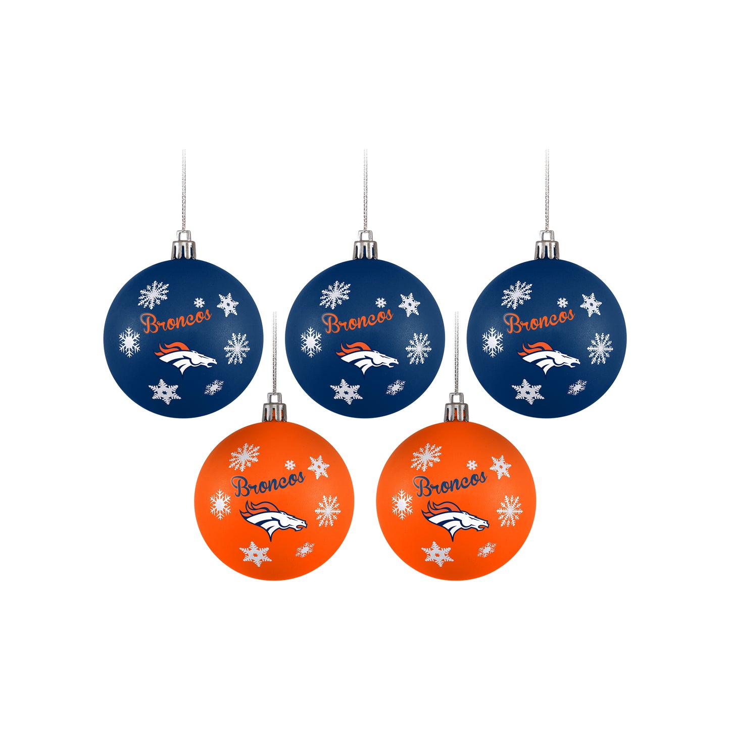 DENVER BRONCOS 5 PACK SHATTERPROOF BALL ORNAMENT SET