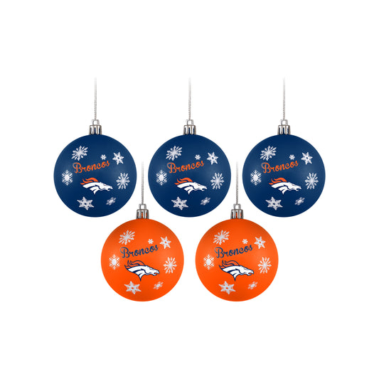 DENVER BRONCOS 5 PACK SHATTERPROOF BALL ORNAMENT SET