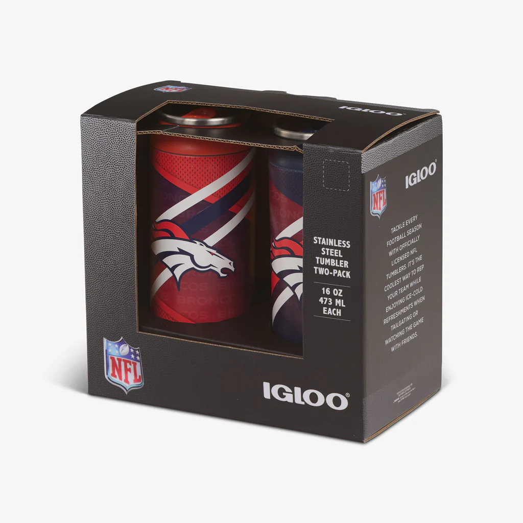 DENVER BRONCOS HOME & AWAY IGLOO 16OZ REUSABLE CAN 2-PACK