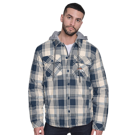 DENVER BRONCOS MEN'S FULLBACK PLAID HOODED JACKET