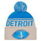 DETROIT LIONS 2024 NFL HISTORIC SIDELINE CUFFED KNIT BEANIE WITH POM - STONE/BLUE