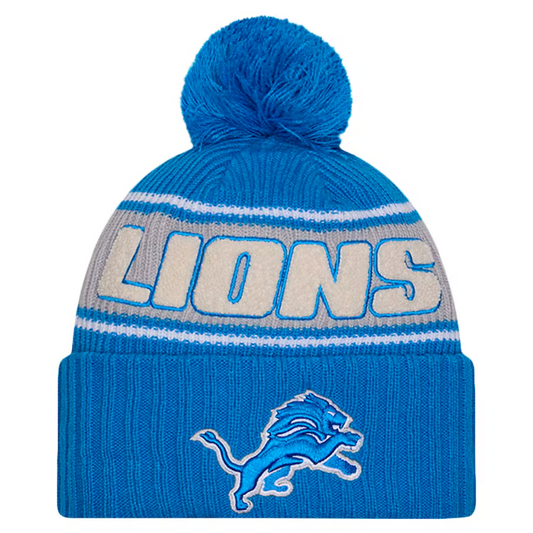 DETROIT LIONS 2024 NFL SIDELINE CUFFED KNIT BEANIE WITH POM - BLUE