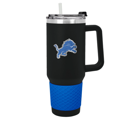 DETROIT LIONS 40OZ. COLOSSUS TRAVEL MUG WITH METAL LOGO - BLACK