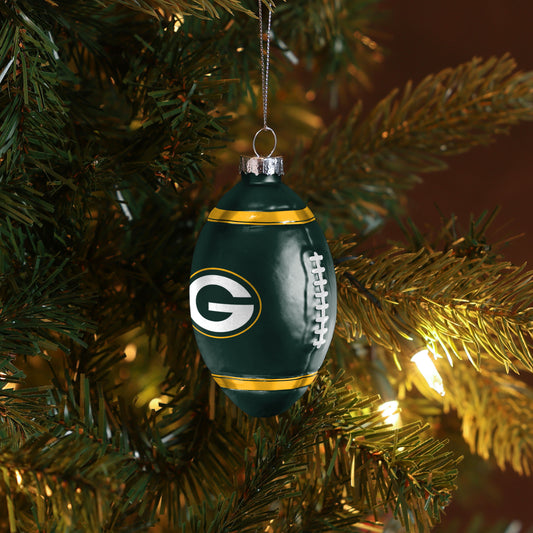 GREEN BAY PACKERS BLOWN GLASS FOOTBALL ORNAMENT